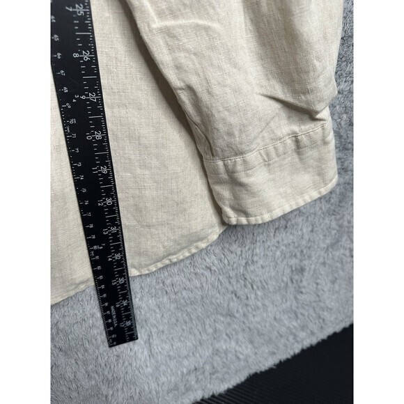 Lands End Shirt‎ Men XL 17/17.5 Beige  Linen Long Sleeve Button Up Casual - Picture 3 of 5